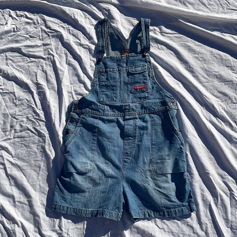 Route 66 Vintage denim short overalls size Large
